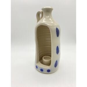 Williamsburg Pottery salt glaze Cobalt blue leaf pottery jug candle‎ holder